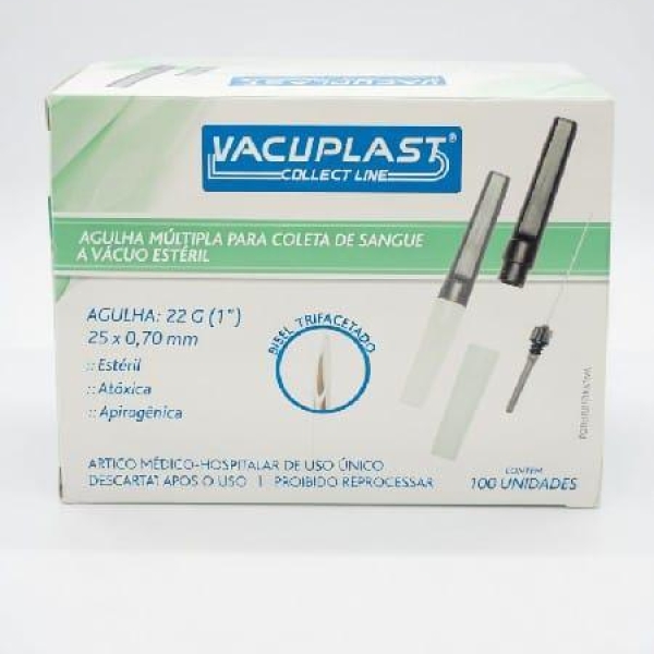 AGULHA MÚLTIPLA PARA COLETA DE SANGUE A VÁCUO ESTÉRIL, 22G,...