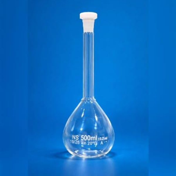 BALÃO VOLUMÉTRICO, 500ml, GRAD. COM ROLHA POLIETILENO - PERFECTA