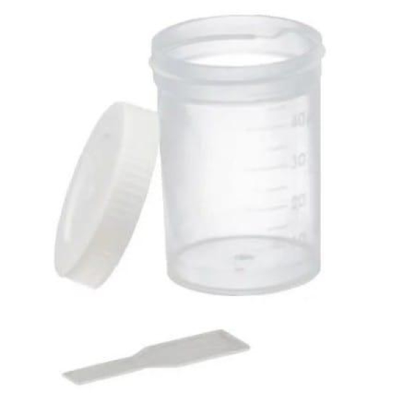 COLETOR C/ PÁ, 50ml, NÃO ESTÉRIL, INDIVIDUAL, TRANSPARENTE, TAMPA BRANCA...