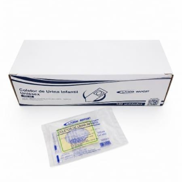 COLETOR DE URINA INFANTIL UNISSEX, ESTÉRIL,100ml, CAIXA COM 100 UNID...