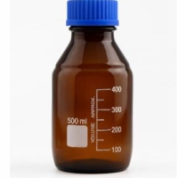 FRASCO REAGENTE 500 ML VIDRO, COR ÂMBAR,  ROSCA AZUL...
