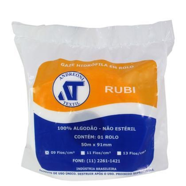 GAZE HIDRÓFILA EM ROLO RUBI, 09 FIOS - ANDREONI