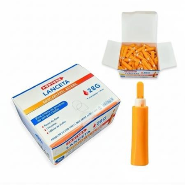 LANCETA DESCARTÁVEL ESTÉRIL, 28G, CAIXA COM 100 UNID - CRAL
