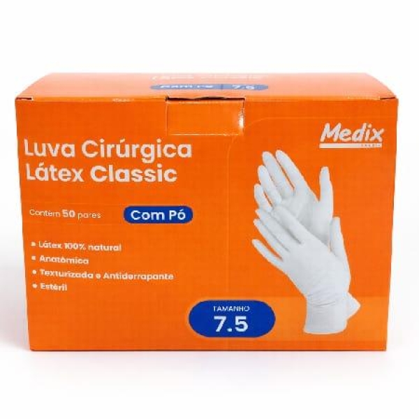 LUVA CIRÚRGICA, LÁTEX, COM PÓ, TAM. 7,5 - MEDIX