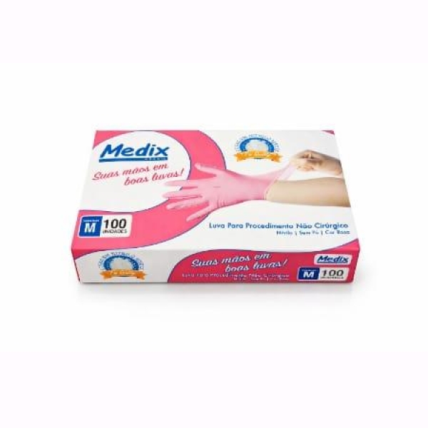LUVA NITRILICA, SEM PÓ, ROSA, TAM. M, CAIXA COM 100...