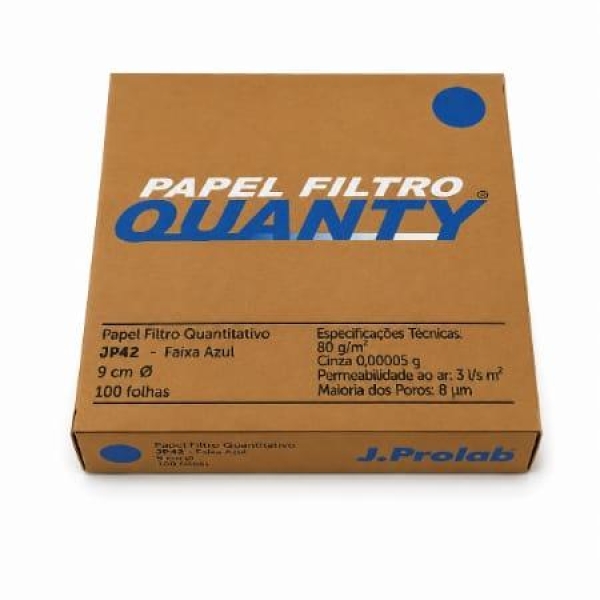 PAPEL FILTRO QUANTITATIVO, JP42, 9cm, CAIXA COM 100 FOLHAS -...