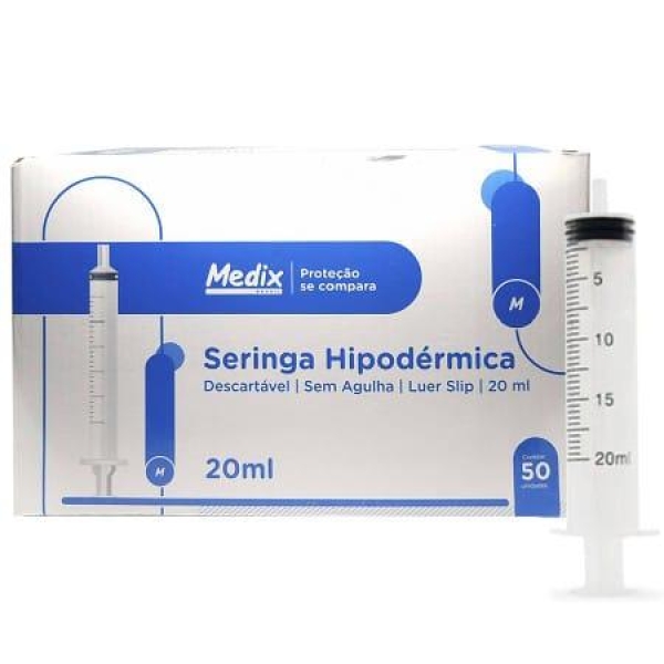 SERINGA HIPODÉRMICA, DESCARTÁVEL, SEM AGULHA, 20ML, LUER SLIP - MEDIX