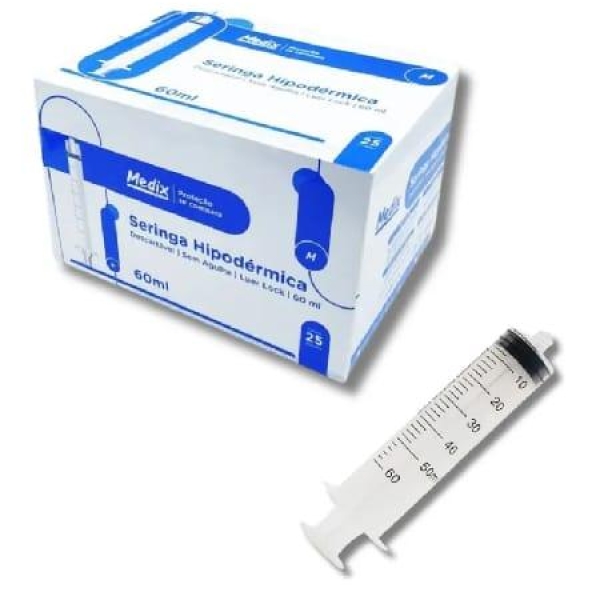 SERINGA HIPODÉRMICA, DESCARTÁVEL, SEM AGULHA, LUER LOCK, 60ML - MEDIX