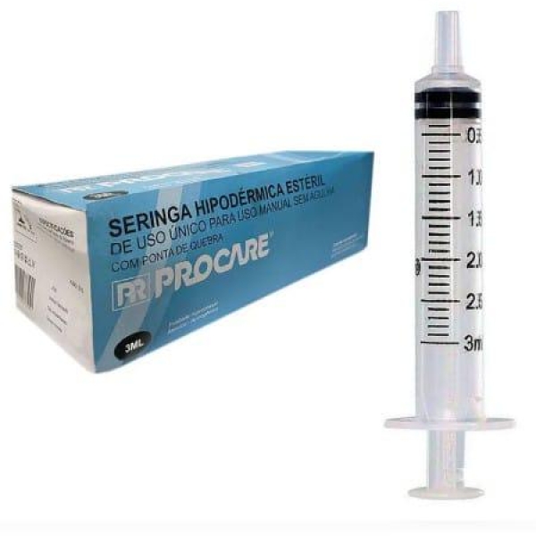 SERINGA HIPODÉRMICA ESTÉRIL, SEM AHULHA, LUER SLIP, 3ml - PROCARE