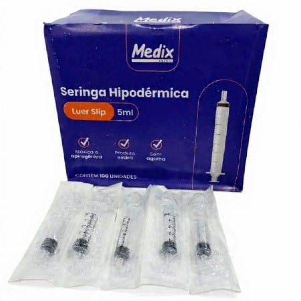 SERINGA HIPODÉRMICA, LUER SLIP, SEM AGULHA, 5ml - MEDIX