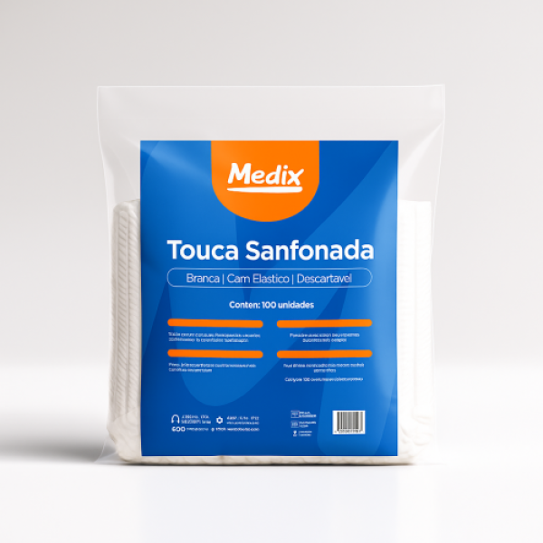 TOUCA SANFONADA BRANCA C/ELASTICO PCT/100 - MEDIX